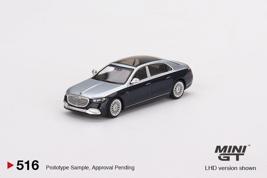 * PRE ORDER * MINI GT 1/64 #516 Mercedes-Maybach S680 Cirrus Silver / Nautical Blue metallic - RHD