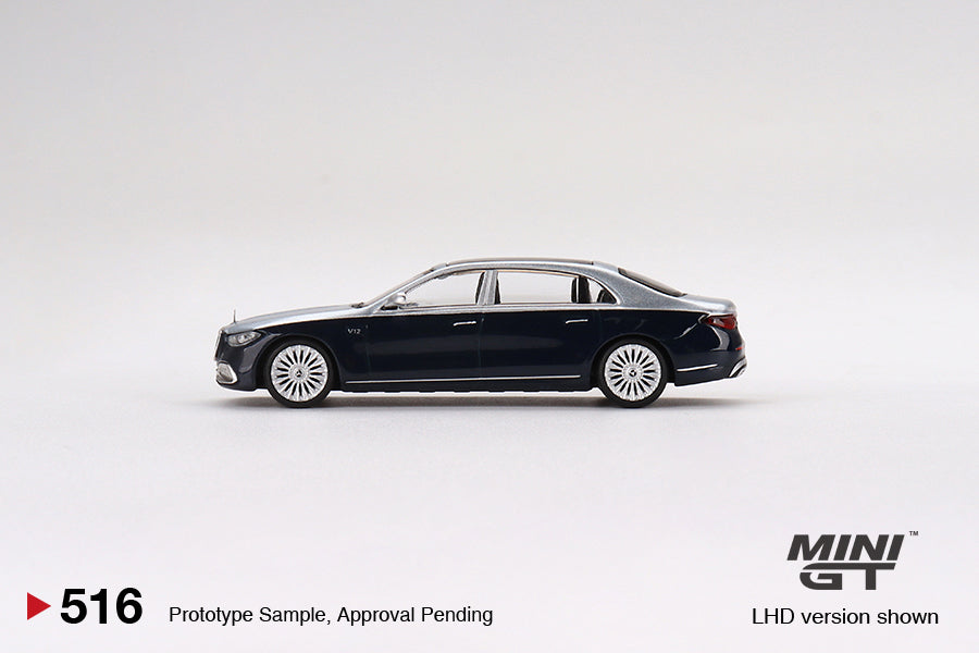 * PRE ORDER * MINI GT 1/64 #516 Mercedes-Maybach S680 Cirrus Silver / Nautical Blue metallic - RHD