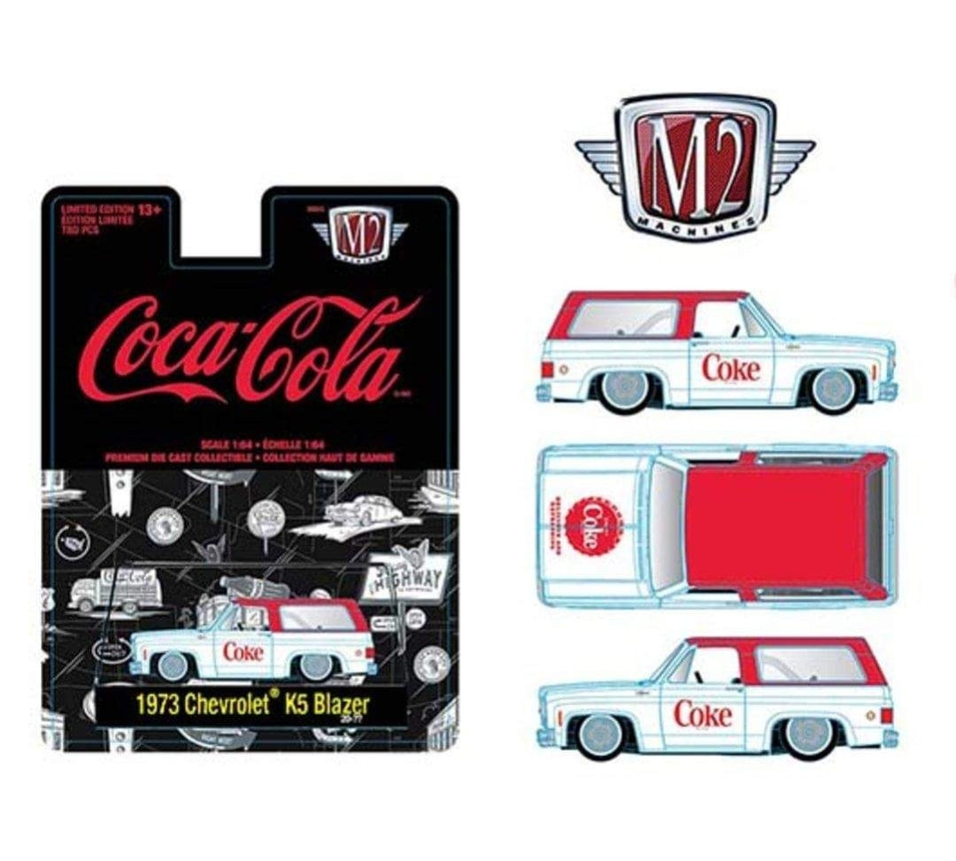 * PRE ORDER * M2 Machines 1:64 Hobby Exclusive Coca Cola 1973 Chevrolet K5 Blazer White