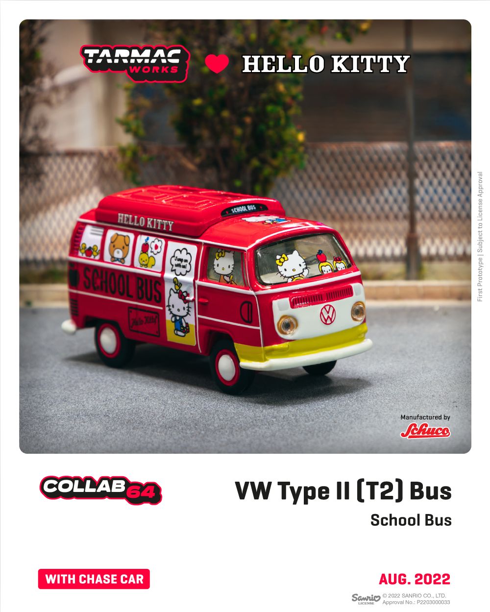 Schuco X Tarmac Works 1/64 Volkswagen Type II (T2) Bus - Hello Kitty - COLLAB64