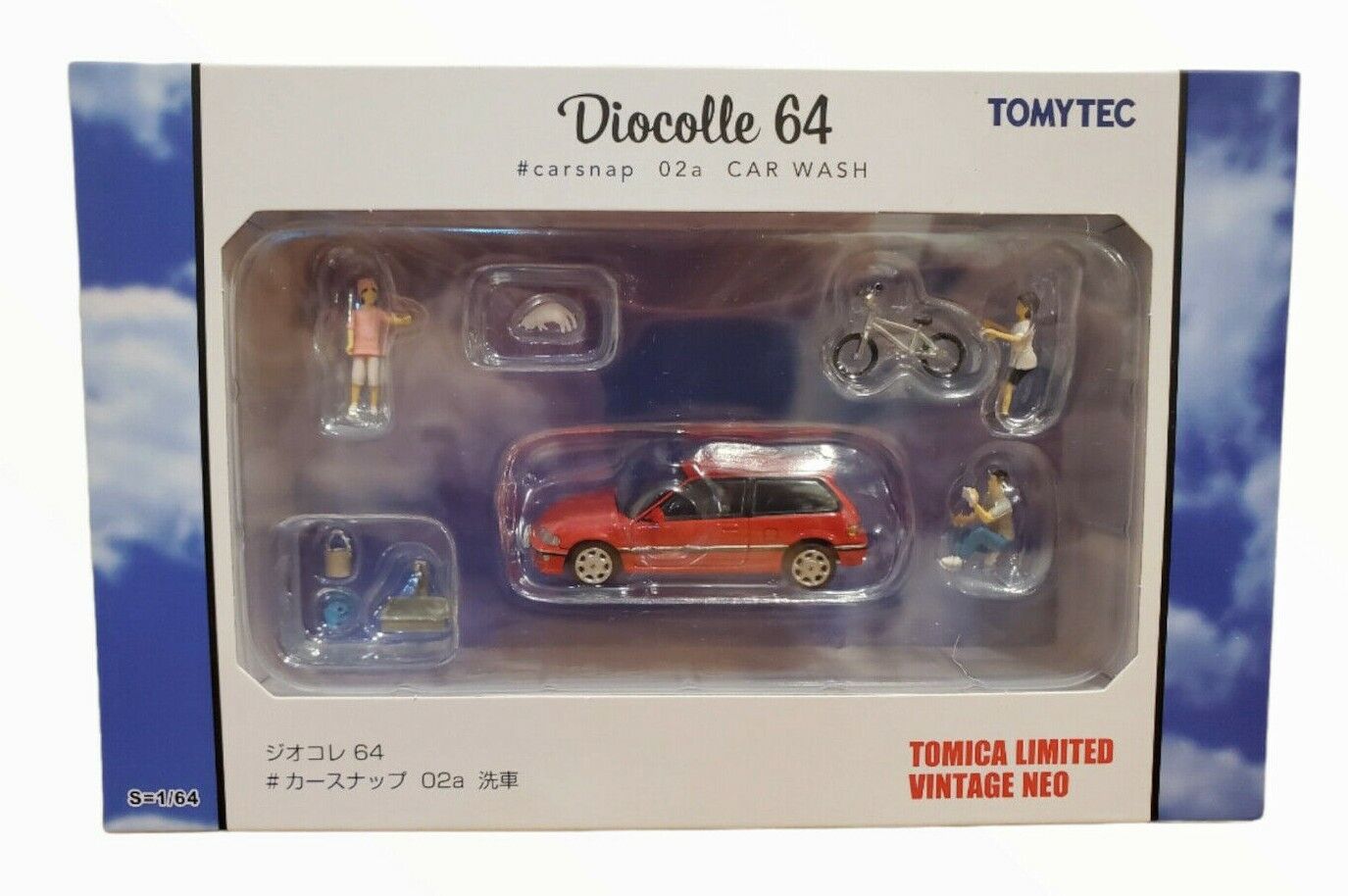DioColle 64 1/64#Car Snap 02a Car Wash (TLV-NEO Honda Civic 25XT Exclusive Color Included) Accessory & Complete Mini Car Set