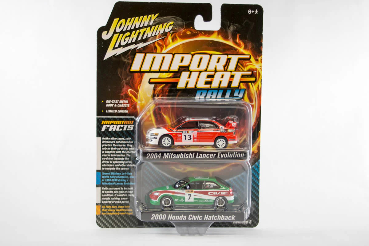 JOHNNY LIGHTNING IMPORT HEAT 2-PACK – 2004 Mitsubishi Lancer Evolution / 2000 Honda Civic Hatchback