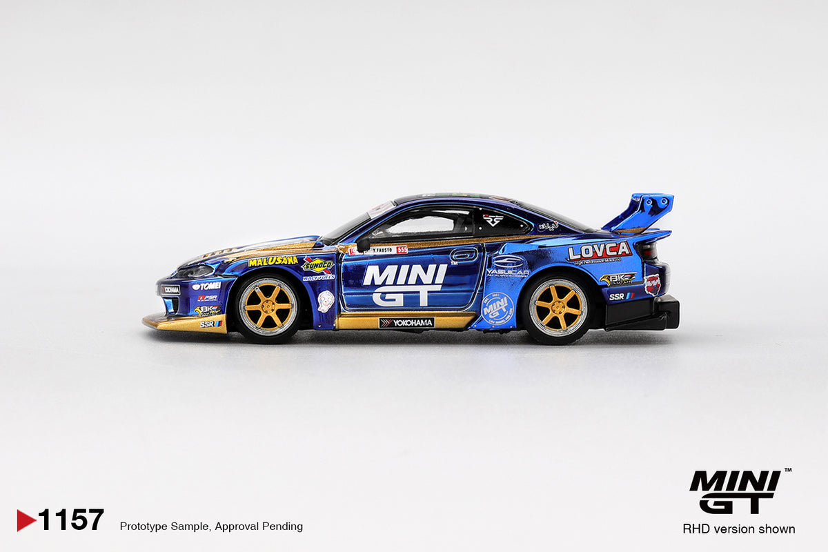 MINI GT #1157 1/64 Nissan Silvia (S15) LB-Super Silhouette #555 Team MINI GT Liberty Walk 2025 Formula Drift (RHD)