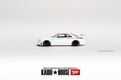 * PRE ORDER * MINI GT X KAIDO HOUSE Nissan Skyline GT-R (R33) Greddy GR33 V1 KHMG113