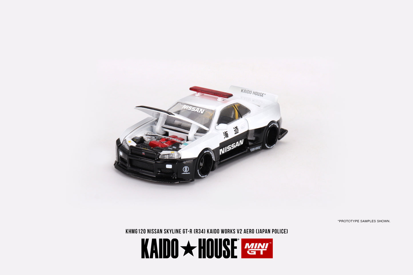 * PRE ORDER * [ Kaido House x MINI GT ] NISSAN SKYLINE GT-R R34 KAIDO WORKS (V2 AERO) POLICE