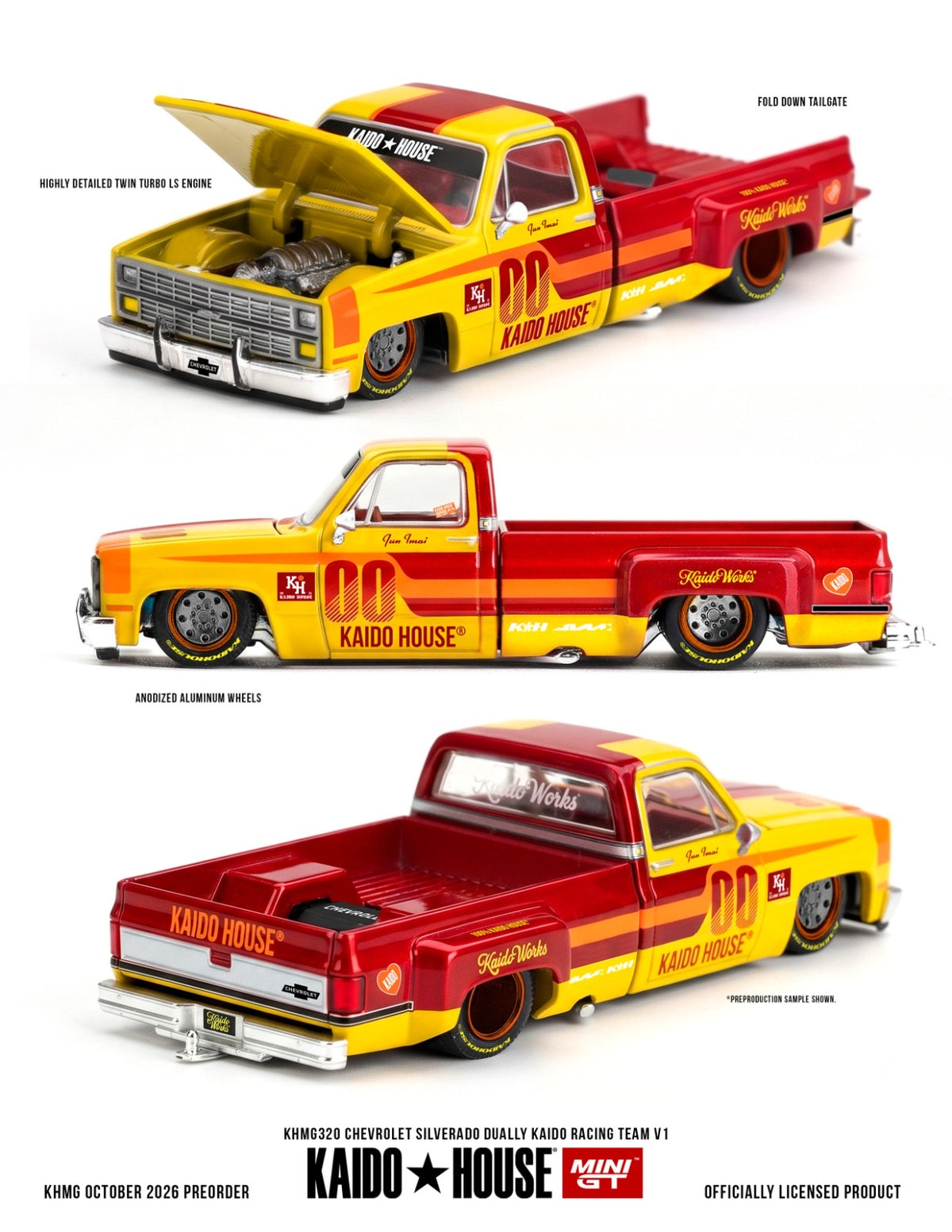 * PRE ORDER * [ Kaido House x MINI GT ] 1/64 Chevrolet Silverado Dually Kaido Racing Team V1 24 KHMG320