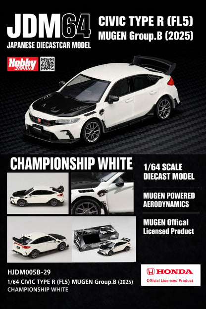 * PRE ORDER * Hobby Japan 1/64 Civic Type R FL5 Mugen Group B 2025 HJDM005B-29 CHAMPIONSHIP WHITE