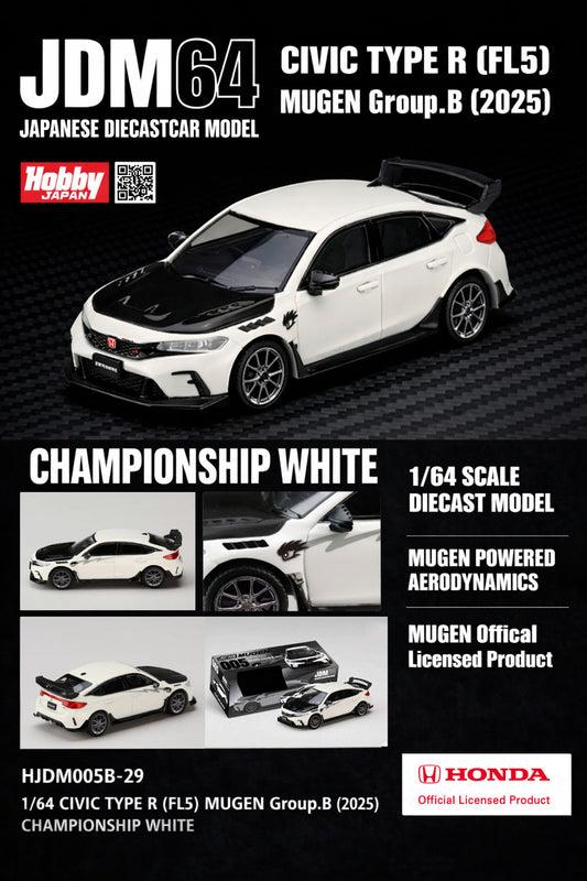 * PRE ORDER * Hobby Japan 1/64 Civic Type R FL5 Mugen Group B 2025 HJDM005B-29 CHAMPIONSHIP WHITE