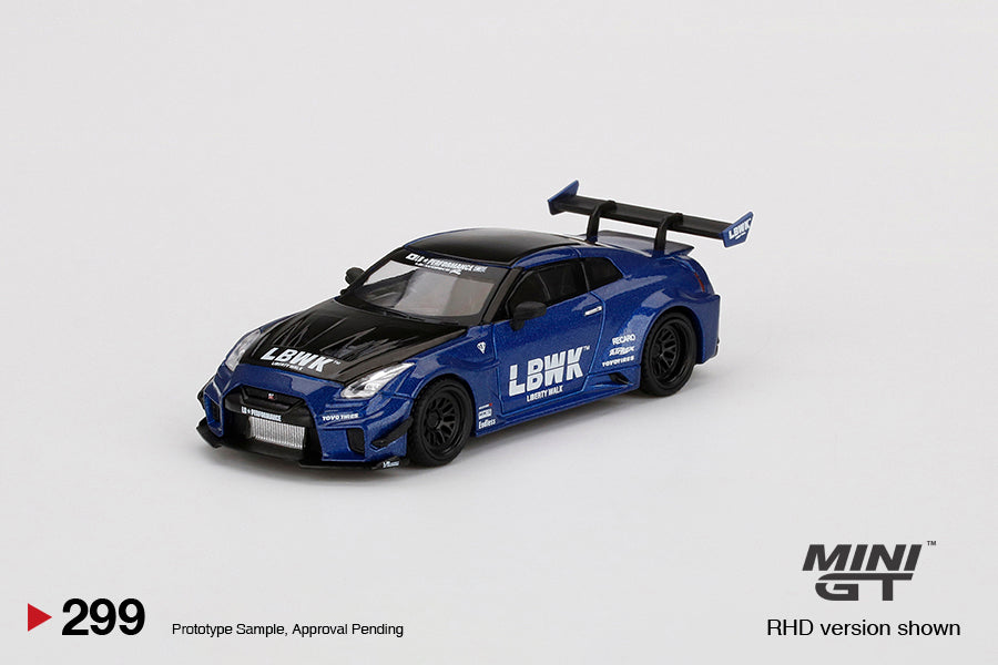 MINI GT #299 1/64 LB-Silhouette WORKS GT NISSAN 35GT-RR Ver.2 LBWK Blue (RHD)