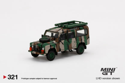 MINI GT #321 1/64 Land Rover Defender 110 Malaysian Army " HARIMAU BELANG " (RHD)