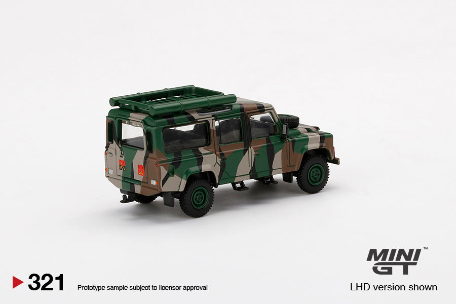MINI GT #321 1/64 Land Rover Defender 110 Malaysian Army " HARIMAU BELANG " (RHD)