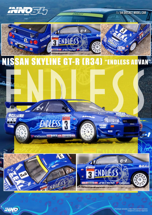 INNO 64 1/64 NISSAN SKYLINE GT-R (R34) #3 "ENDLESS ADVAN" Super Taikyu Series 2002 Winner