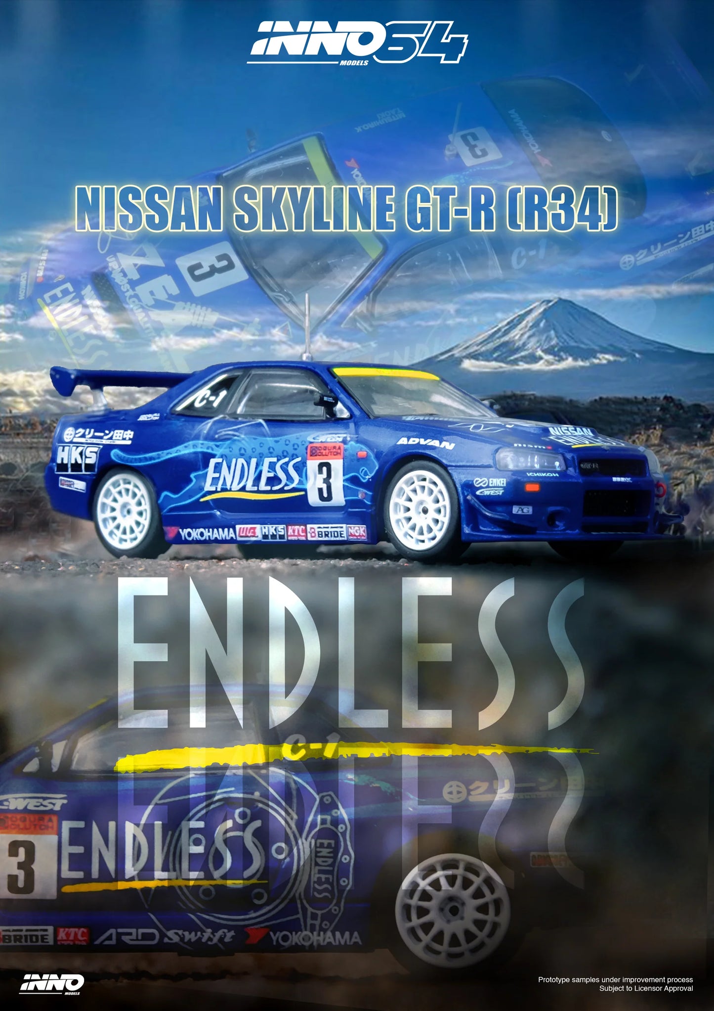INNO 64 1/64 NISSAN SKYLINE GT-R (R34) #3 "ENDLESS ADVAN" Super Taikyu Series 2002 Winner
