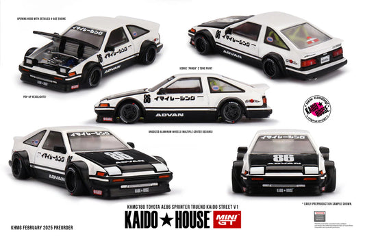 * PRE ORDER * [ Kaido House x MINI GT ] 1/64 Toyota AE86 Sprinter Trueno Kaido Street V1 WhiteKHMG180