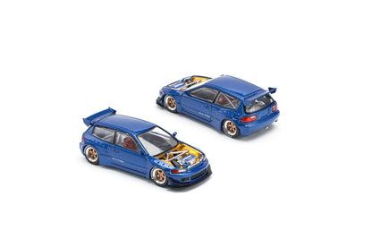 * PRE ORDER * POPRACE 1/64  PANDEM CIVIC EG6 METALLIC BLUE WITH OPEN HOOD  PR640174