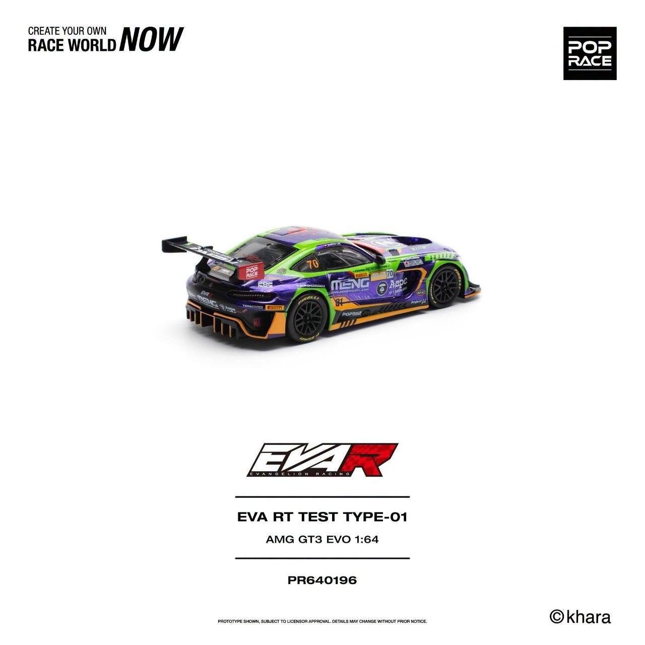* PRE ORDER * POP RACE 1/64 EVA RT TEST TYPE -01 AMG GT3 EVO MACAU GP 2023 PR640196
