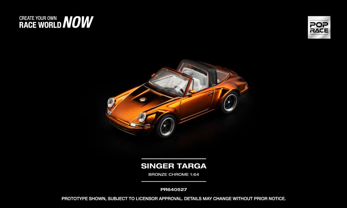 * PRE ORDER * POP RACE 1/64 SINGER 911 964 TARGA CHROME BRONZE - PR640527