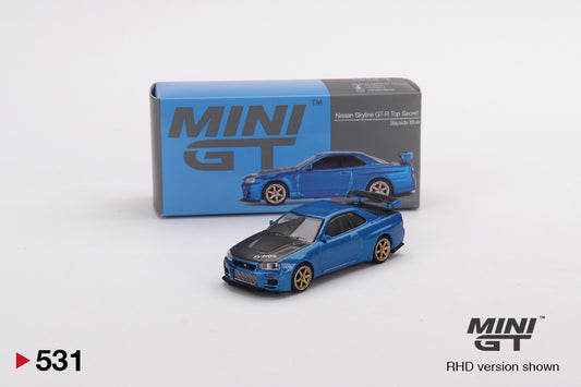 MINI GT 1/64 #531 Nissan Skyline GT-R (R34) Top Secret Bayside Blue