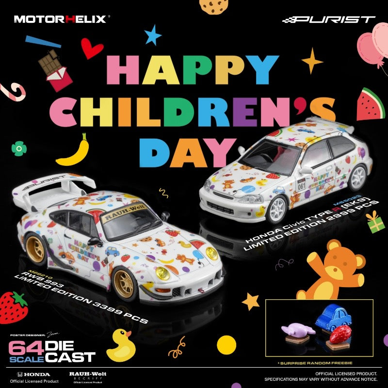 MOTORHELIX 1/64 CHILDREN DAY EXCLUSIVE RWB 993 / HONDA CIVIC TYPE R EK9