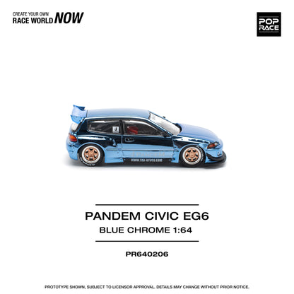 * PRE ORDER * POP RACE 1/64  PANDEM CIVIC EG6 - BLUE CHROME  PR640206