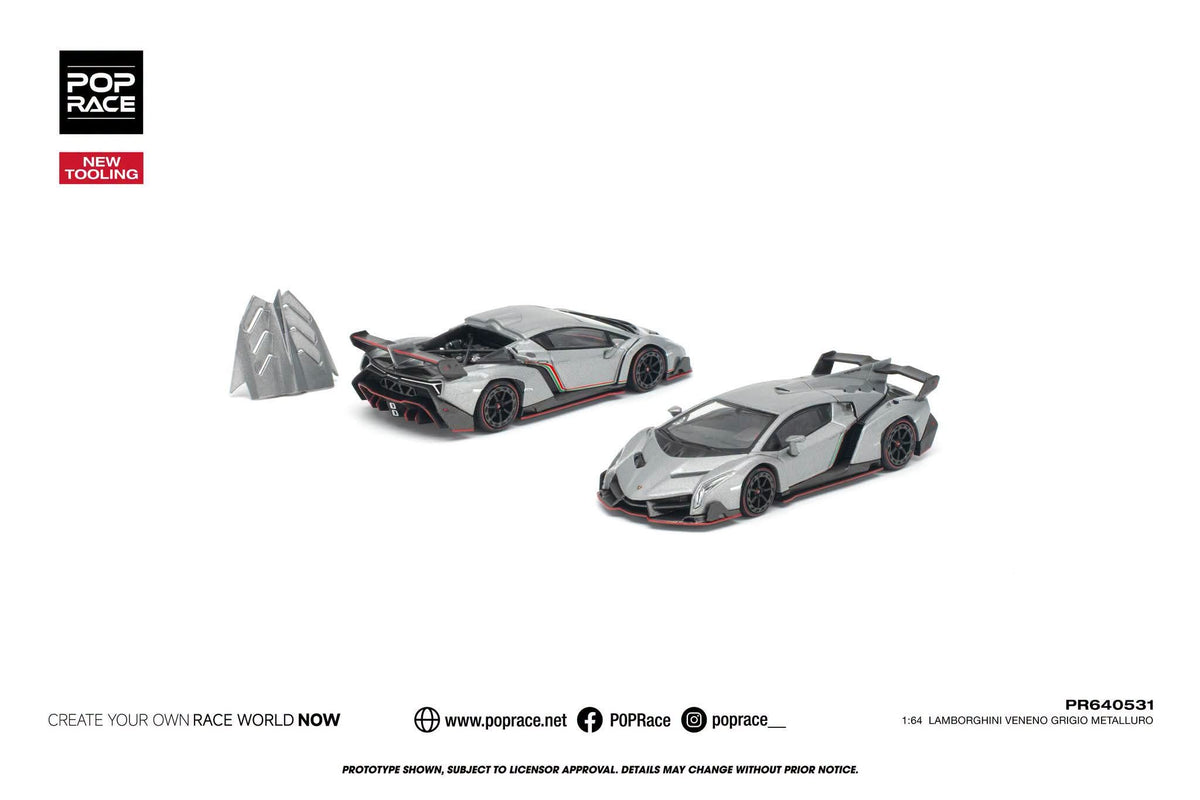 * PRE ORDER * POP RACE 1/64 LAMBORGHINI VENENO GRIGIO METALLURO PR640531