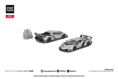 * PRE ORDER * POP RACE 1/64 LAMBORGHINI VENENO GRIGIO METALLURO PR640531