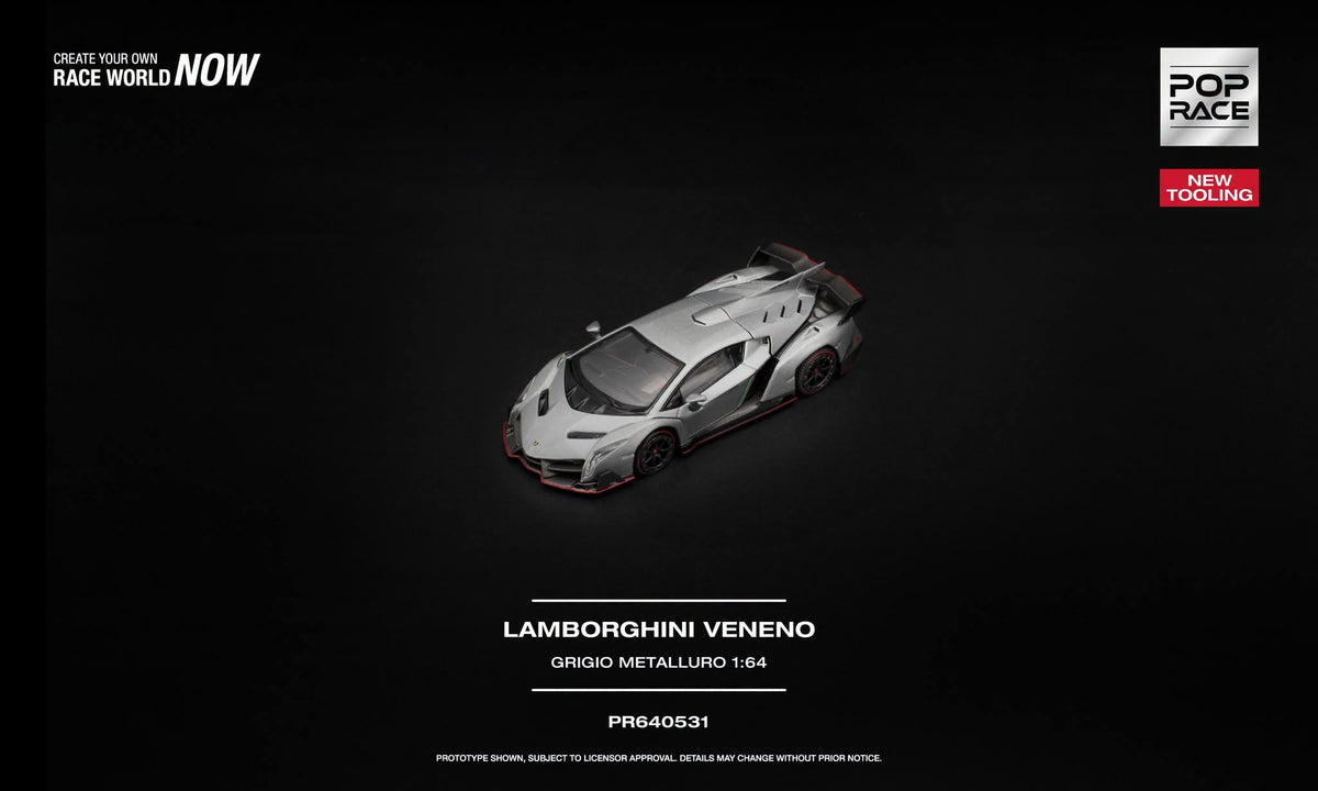 * PRE ORDER * POP RACE 1/64 LAMBORGHINI VENENO GRIGIO METALLURO PR640531