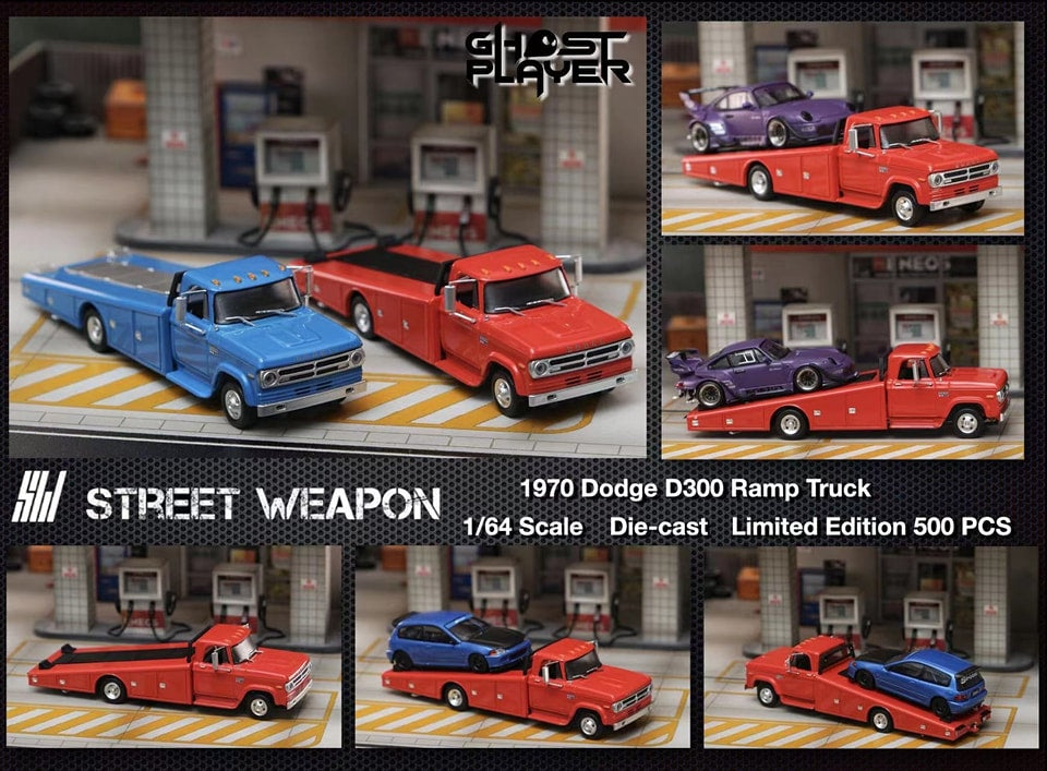 Ghost Player X Street Weapon 1/64 1970 Dodge D-300 Ramp Truck BLUE