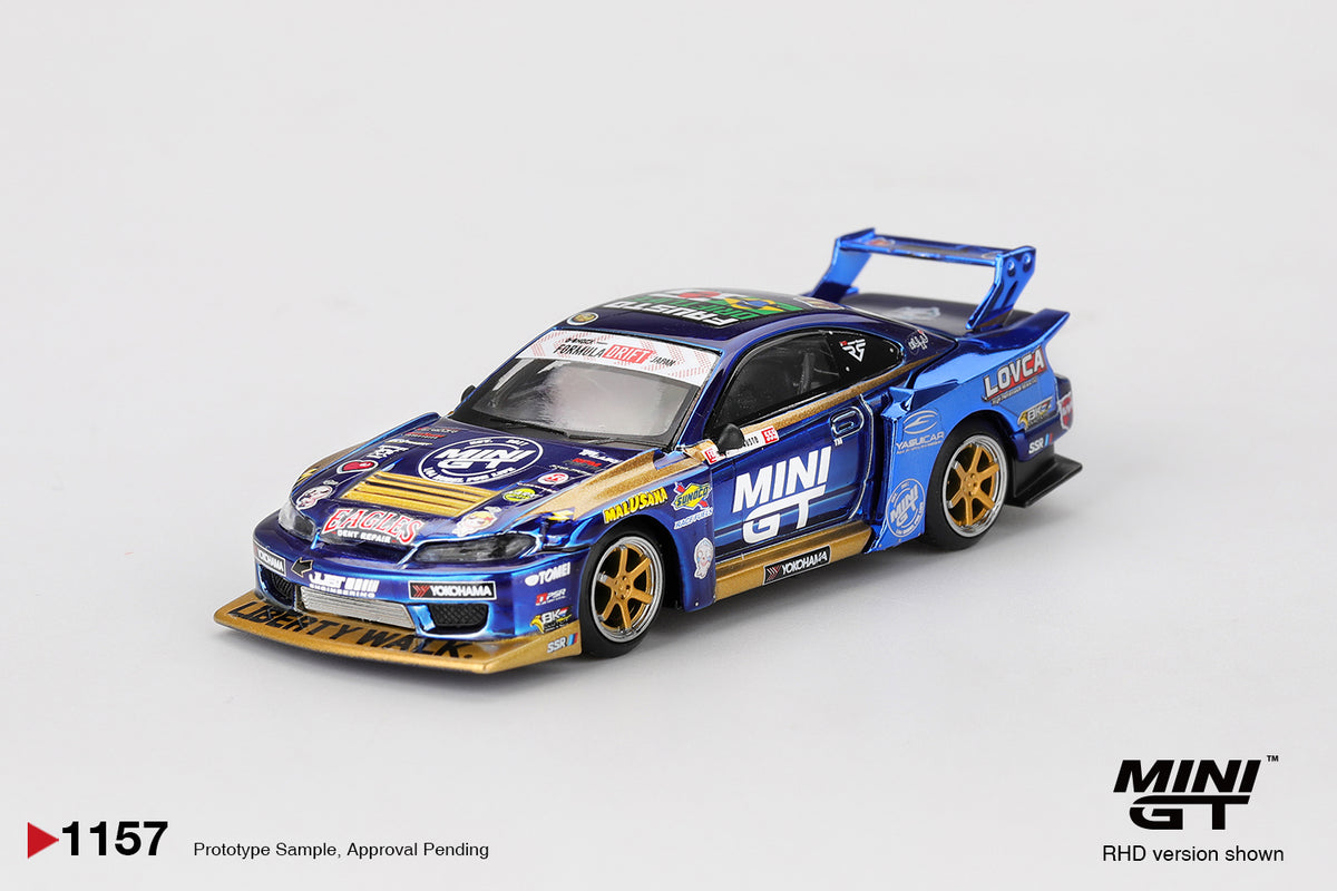 MINI GT #1157 1/64 Nissan Silvia (S15) LB-Super Silhouette #555 Team MINI GT Liberty Walk 2025 Formula Drift (RHD)