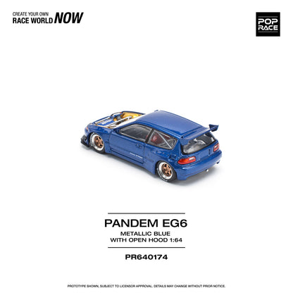 * PRE ORDER * POPRACE 1/64  PANDEM CIVIC EG6 METALLIC BLUE WITH OPEN HOOD  PR640174