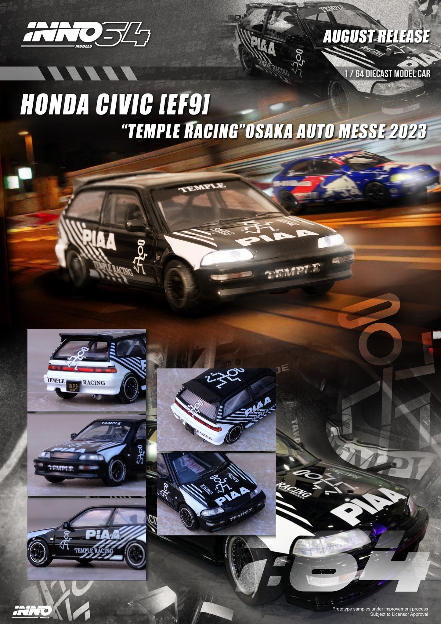 INNO 64 1/64 HONDA CIVIC EF9 "TEMPLE RACING" OSAKA AUTO MESSE 2023