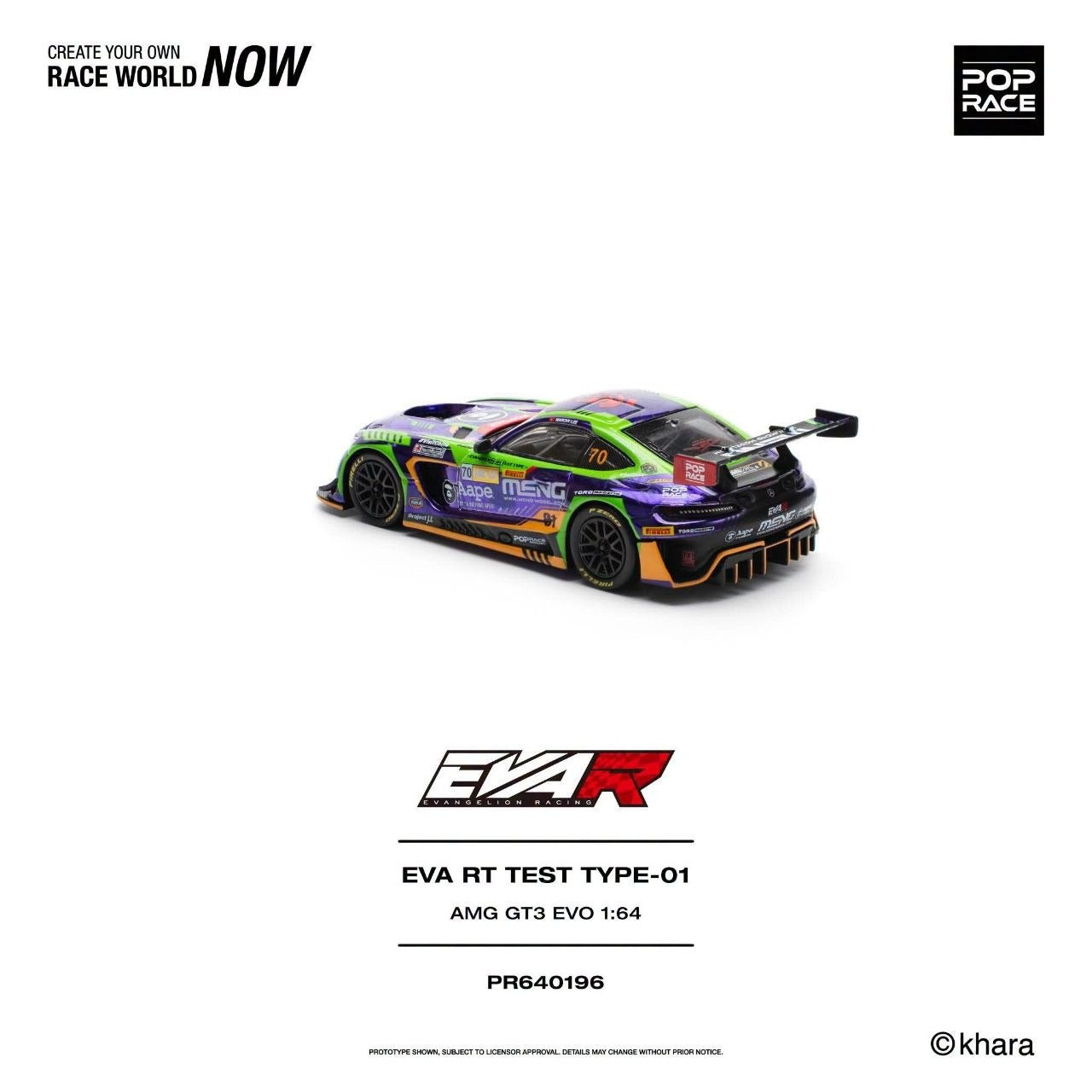 * PRE ORDER * POP RACE 1/64 EVA RT TEST TYPE -01 AMG GT3 EVO MACAU GP 2023 PR640196