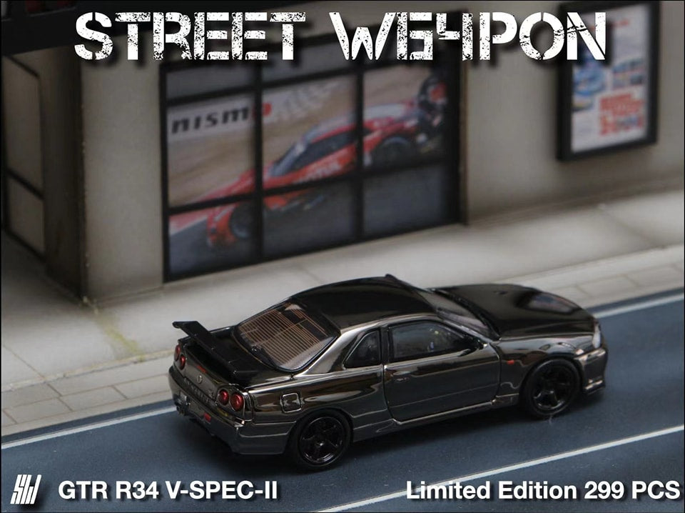 STREET WARRIOR 1/64 Nissan Skyline GTR R34 V-SPEC-II  Black Chrome plated version