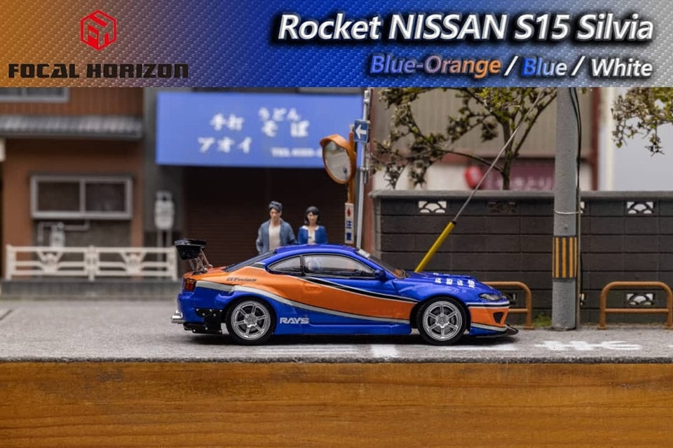 Focal Horizon FH 1:64 Diecast Model Pandem Rocket Bunny Silvia S15 Orange Blue