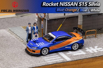 Focal Horizon FH 1:64 Diecast Model Pandem Rocket Bunny Silvia S15 Orange Blue