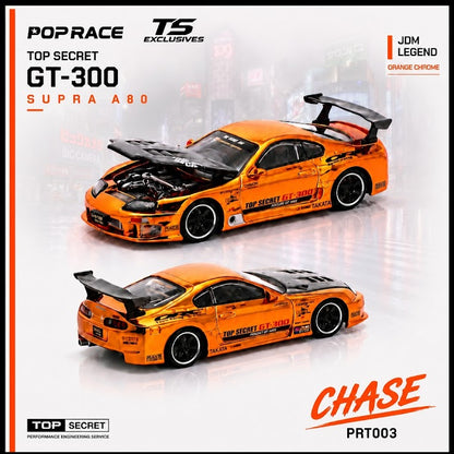 * PRE ORDER * POP RACE X TOKYO STATION 1/64 A80 SUPRA GT300 ORANGE CHROME - PRT003