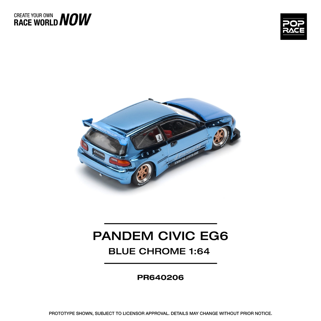 * PRE ORDER * POP RACE 1/64  PANDEM CIVIC EG6 - BLUE CHROME  PR640206