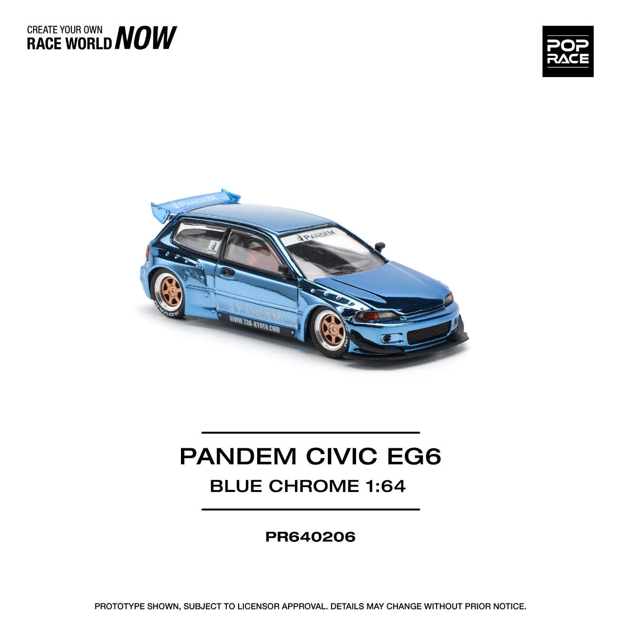 * PRE ORDER * POP RACE 1/64  PANDEM CIVIC EG6 - BLUE CHROME  PR640206