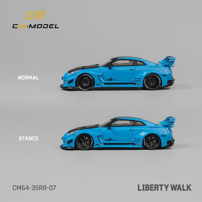 CM Model 1/64 Nissan GT-R R35, Super Silhouette 35GT-RR 3.0 Baby Blue Color(Carbon-Hood)