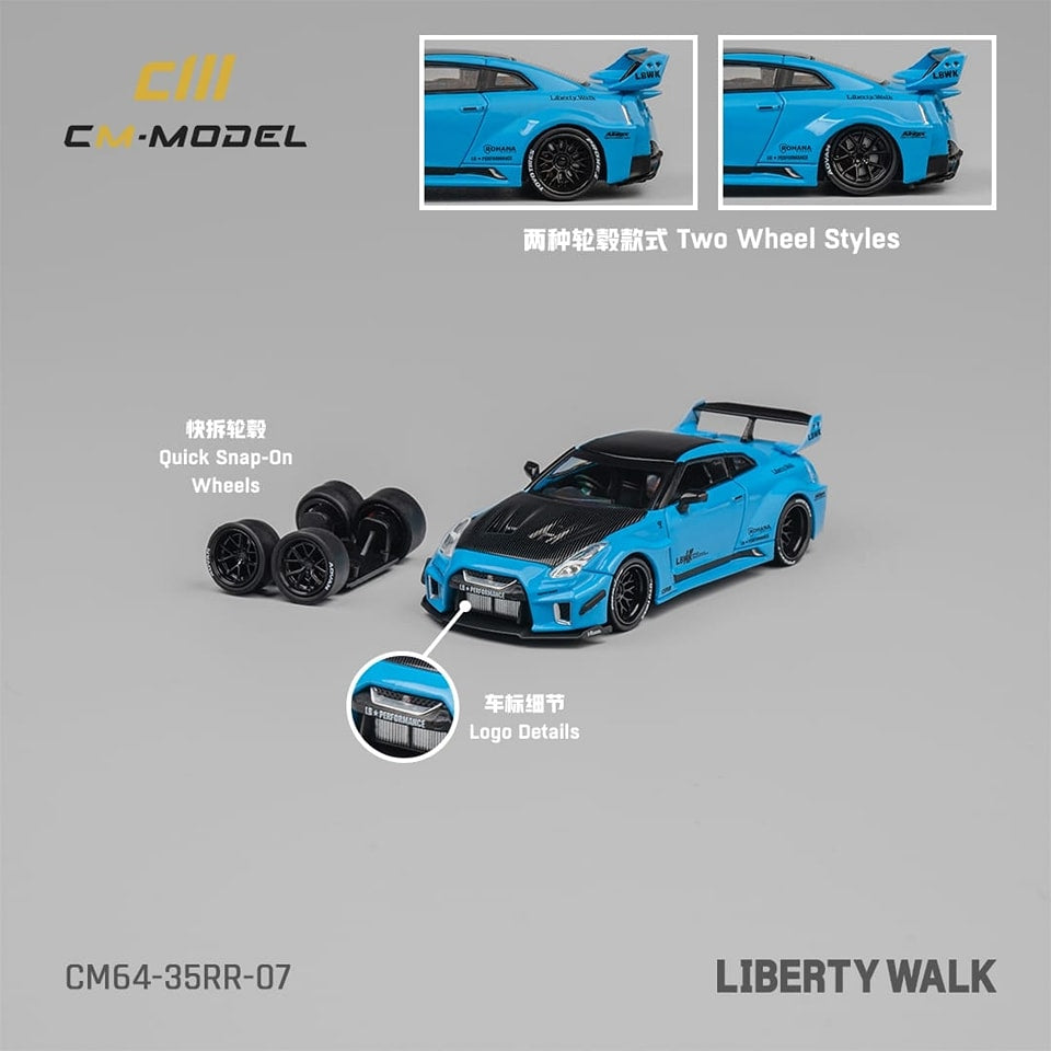 CM Model 1/64 Nissan GT-R R35, Super Silhouette 35GT-RR 3.0 Baby Blue Color(Carbon-Hood)