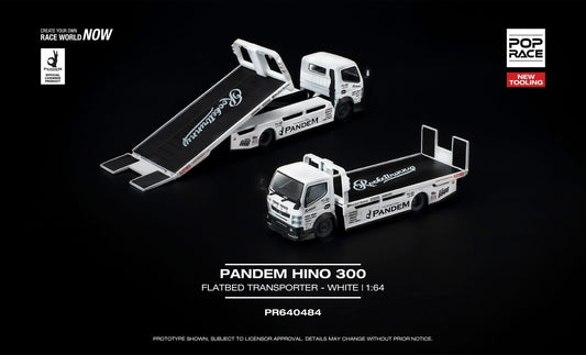 * PRE ORDER * POP RACE 1/64 PANDEM HINO 300 FLATBED TRANSPORTER WHITE PR640484