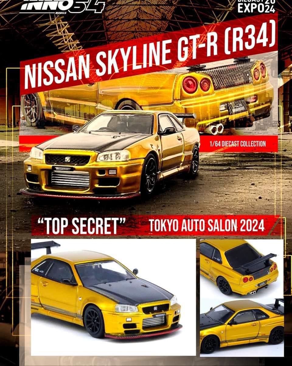 INNO 64 Nissan Skyline GT-R (R34) Top Secret Tokyo Auto Salon Gold Special Edition 🇲🇾 MDX24 EXCLUSIVE 🇲🇾