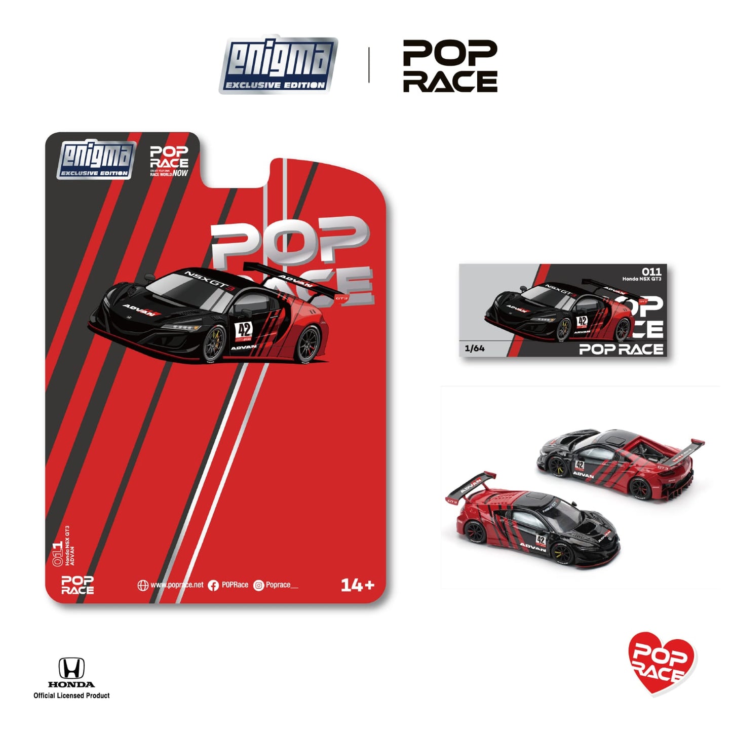 * PRE ORDER * Pop Race x Enigma Honda NSX GT3 EVO22 - ADVAN (PRE011) Blister Card Version