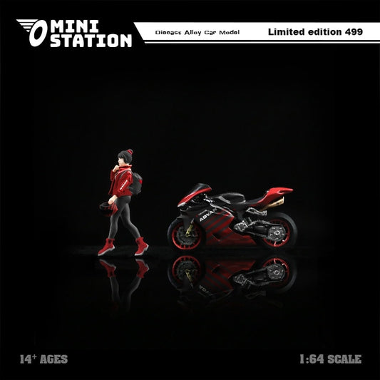 Mini Station 1/64 Figurine & Motorbike Advan