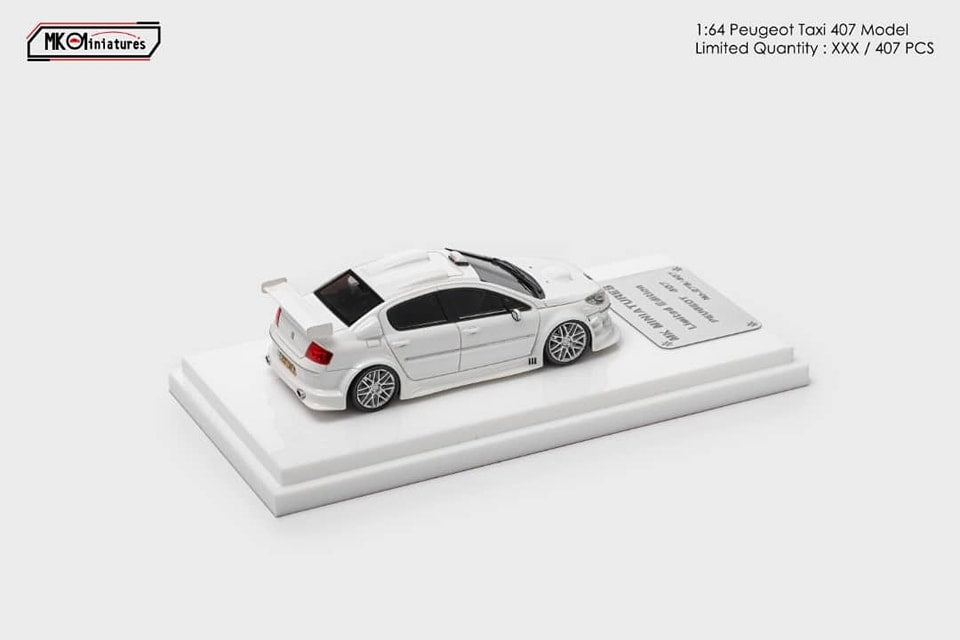 MK Miniatures 1:64 Resin Model TAXI White Color Peugeot 407 Sedan