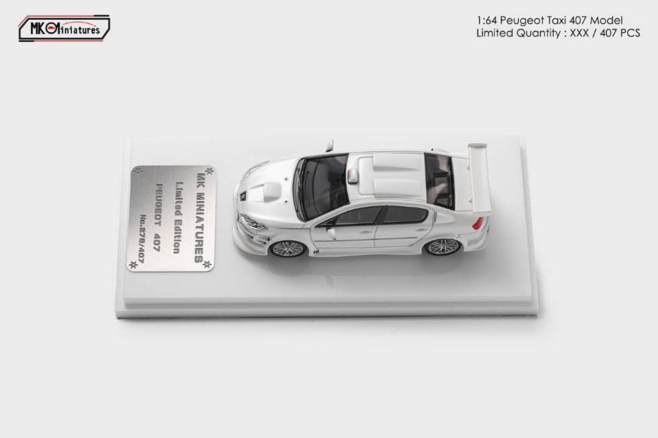 MK Miniatures 1:64 Resin Model TAXI White Color Peugeot 407 Sedan