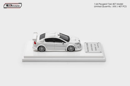 MK Miniatures 1:64 Resin Model TAXI White Color Peugeot 407 Sedan