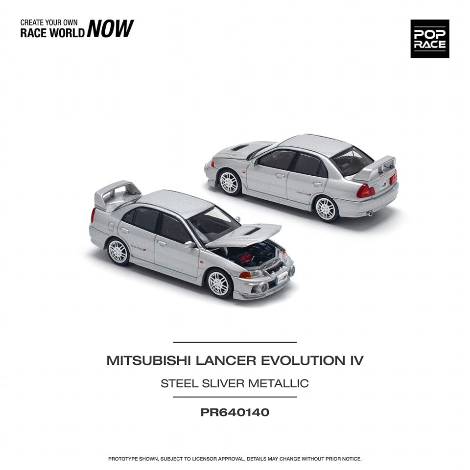 * PRE ORDER * POP RACE  MITSUBISHI LANCER EVOLUTION IV - STEEL SILVER  PR640140