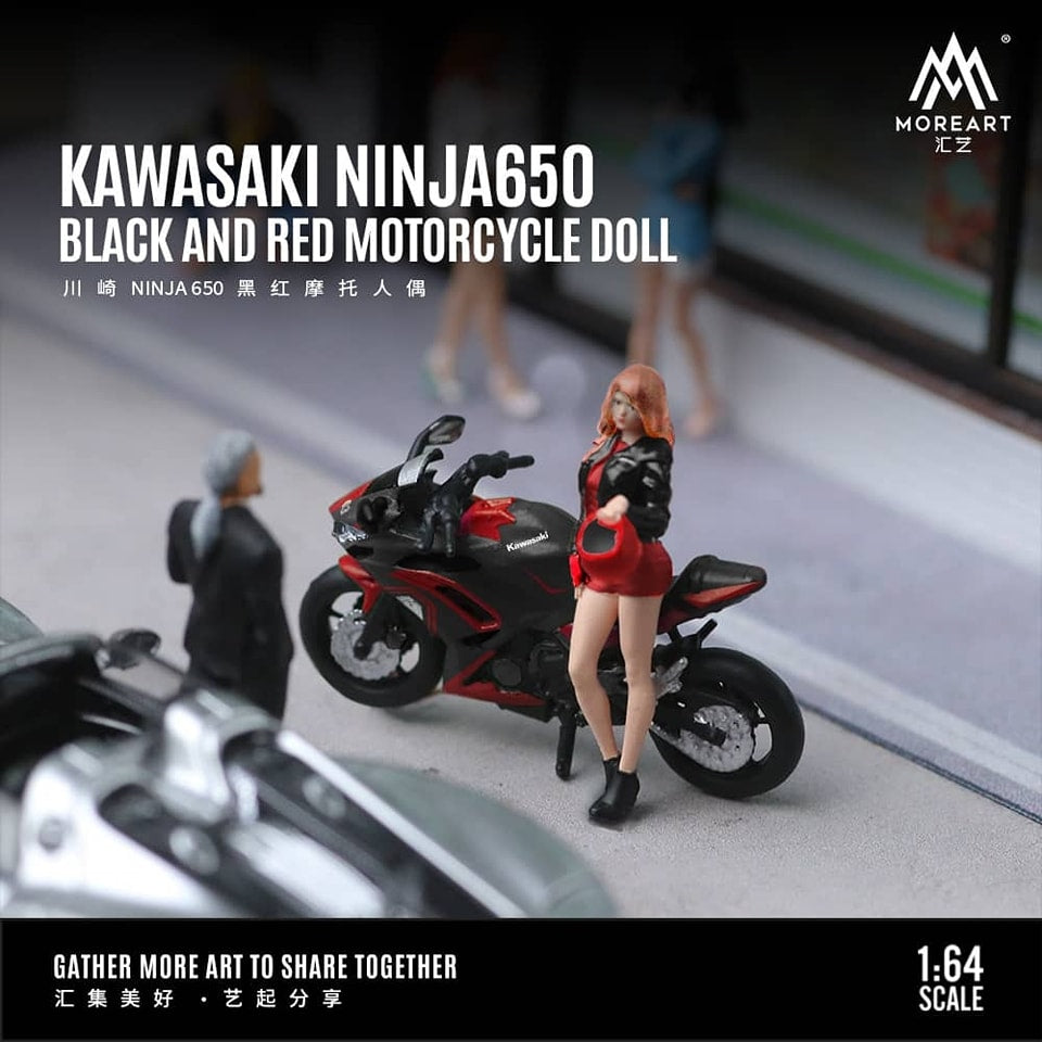 MoreArt 1/64 KAWASAKI NINJA650 BLACK AND RED MOTORCYCLE DOLL