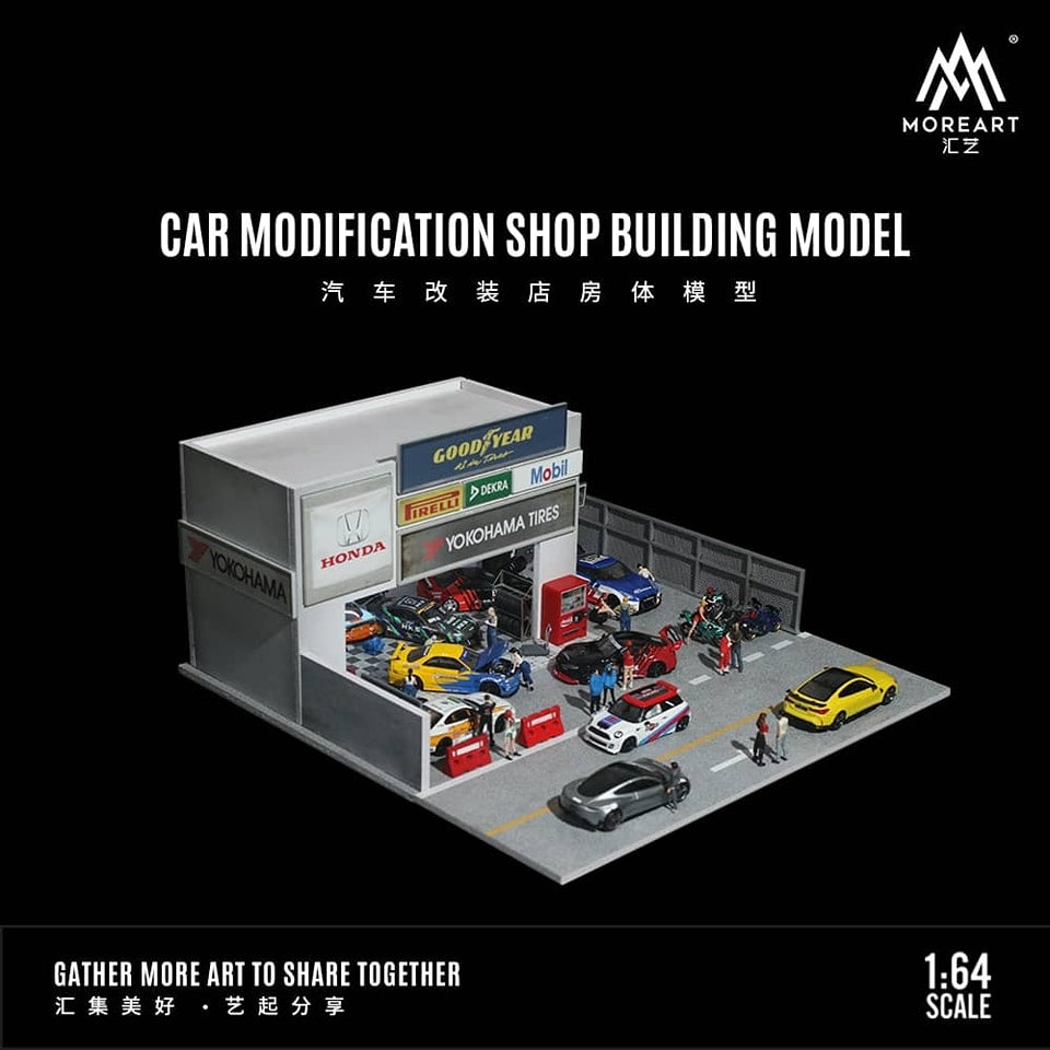 MoreArt 1:64 Assembly Diorama Car Modification Shop with LED Light MO936402